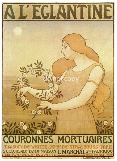 a leglantine woman with a funeral flowers vintage advertisin