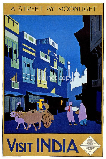 a street in india by moonlight vintage travel advertising po