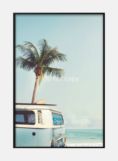 Surfers Van on Beach Poster